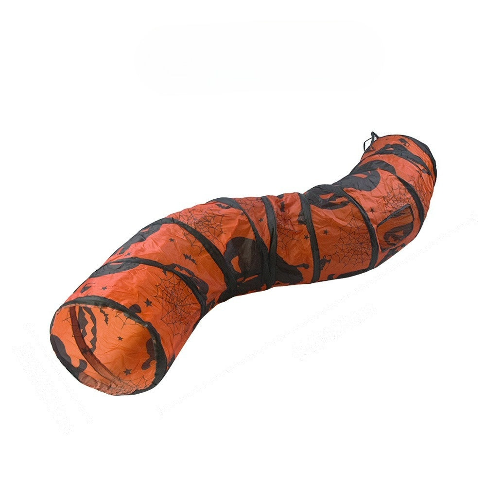 Orange Halloween cat tunnel in the S shape, one long curved run