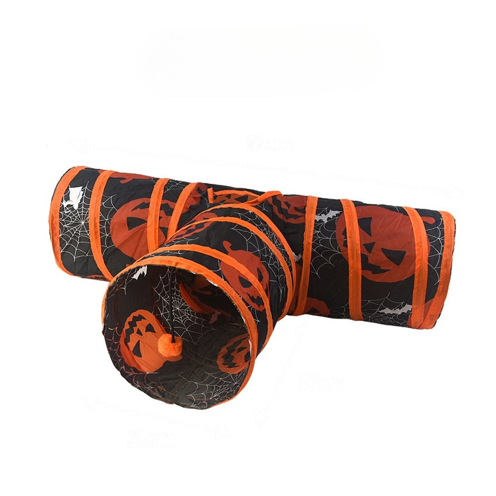 Black Halloween cat tunnel in the T shape with orange trim
