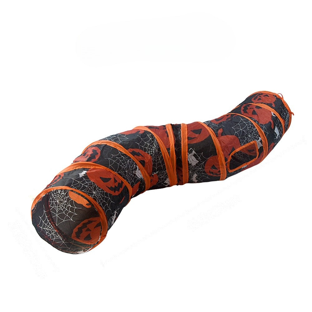 Black Halloween cat tunnel in the S shape with orange trim