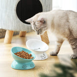 Sweejar Ceramic Raised Cat Bowls, Slanted Cat Dish Food or Water Bowls, Elevated Porcelain Pet Feeder Bowl Protect Cat'S Spine, Stress Free, Backflow Prevention (White)