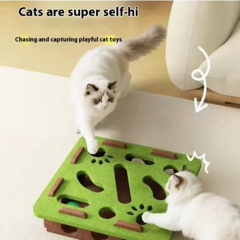 Pet Cat Puzzle Maze Holes Toys Felt Box with Bell Ball Kitten Playing Toys Interactive Funny Cat Supplies