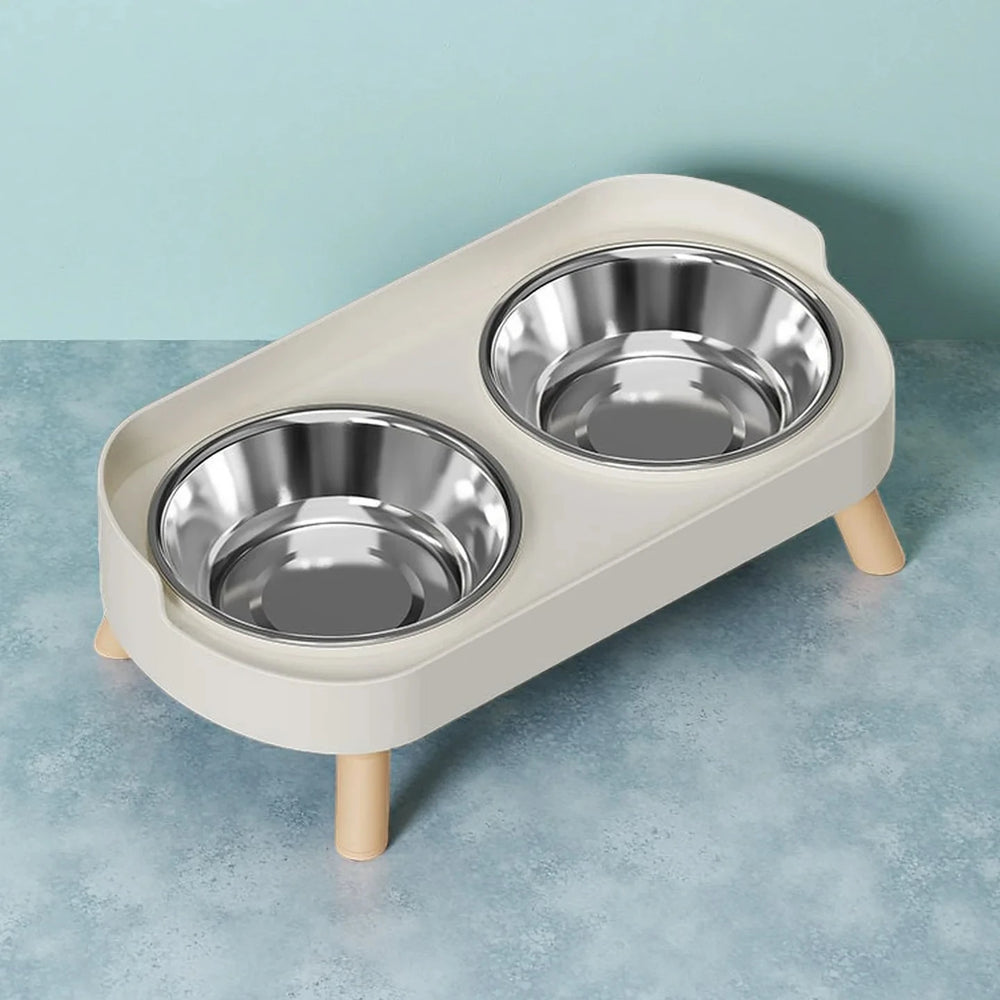 Fashion Pet Dual Food and Water Station Stainless Steel Bowls with Neck Support for Cats and Dogs