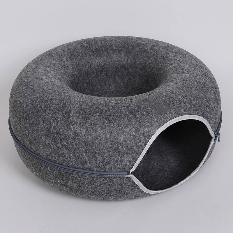 Donut Cat Tunnel Bed Pets House Natural Felt Pet Cat Cave Interactive Toys round Wool Felt Pet Bed Cat Training Toy Cat House