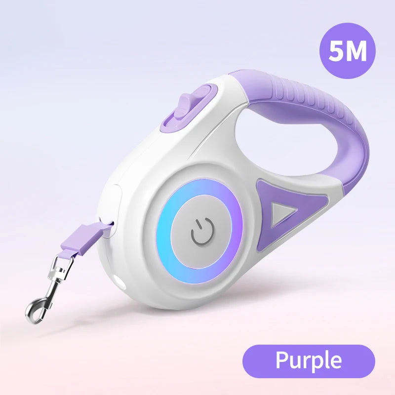 ROJECO 5M Automatic Retractable Dog Leash LED Luminous Leading Fashion Light Straps for Dog Puppy Pet Flexi Walking Running Lead