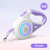 ROJECO 5M Automatic Retractable Dog Leash LED Luminous Leading Fashion Light Straps for Dog Puppy Pet Flexi Walking Running Lead