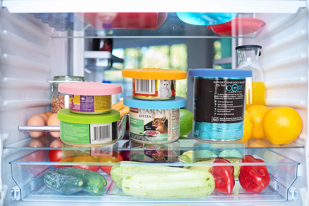 Silicone Can Lids Covers for Dog and Cat Food, Universal Size Fits All Standard Cans (3 Pack & Spoon, Multi-Colored)