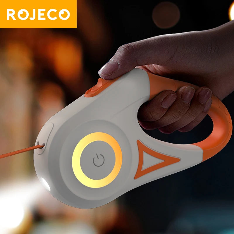 ROJECO 5M Automatic Retractable Dog Leash LED Luminous Leading Fashion Light Straps for Dog Puppy Pet Flexi Walking Running Lead