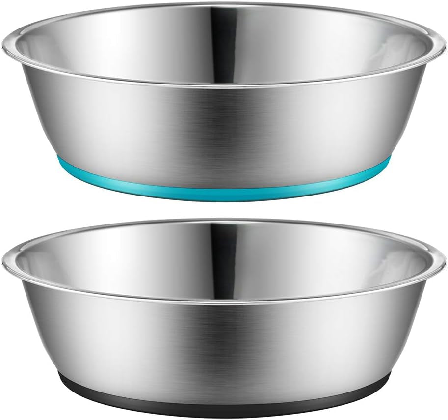 Lightweight Stainless Steel Cat Dog Bowls, 3 US Cup Each, 2-Pack