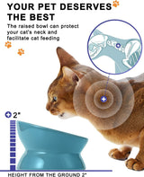 Elevated Cat Food Bowl, Ceramic Raised Bowl, Tilt Angle Protects Cat'S Spine, anti Vomiting Dish, Backflow Prevention, Lake Blue