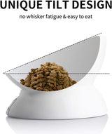 Sweejar Ceramic Raised Cat Bowls, Slanted Cat Dish Food or Water Bowls, Elevated Porcelain Pet Feeder Bowl Protect Cat'S Spine, Stress Free, Backflow Prevention (White)