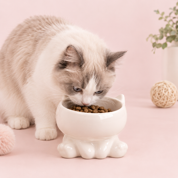 Ceramic Tilted Raised Cat Bowl Set with Stand