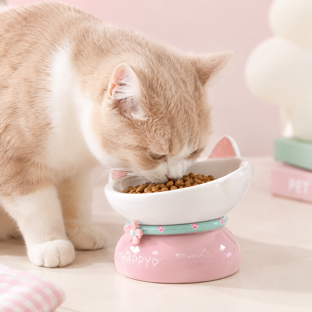 Ceramic Shallow Cat Food Bowl, Six Colours