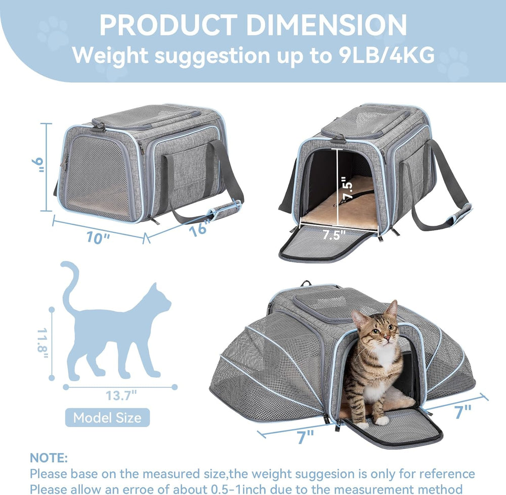 Small Double Expandable Cat Carrier for Kittens and Air Travel