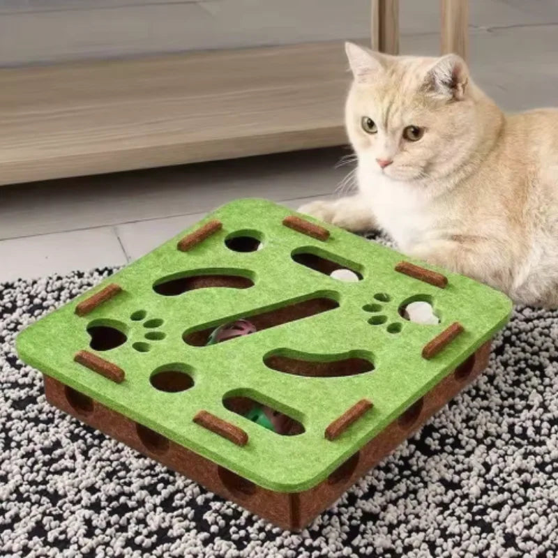 Pet Cat Puzzle Maze Holes Toys Felt Box with Bell Ball Kitten Playing Toys Interactive Funny Cat Supplies