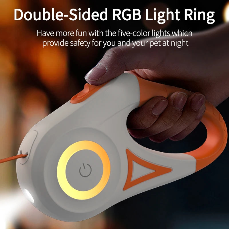 ROJECO 5M Automatic Retractable Dog Leash LED Luminous Leading Fashion Light Straps for Dog Puppy Pet Flexi Walking Running Lead