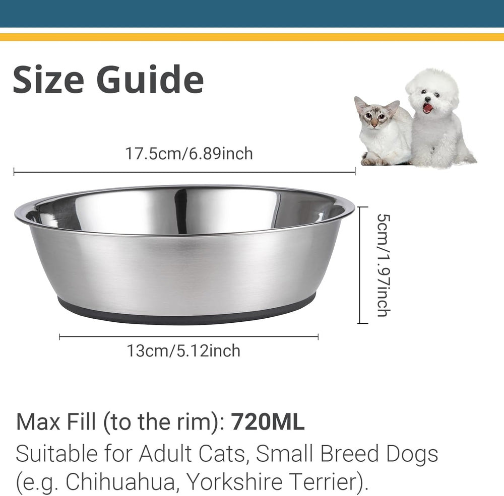 Lightweight Stainless Steel Cat Dog Bowls, 3 US Cup Each, 2-Pack