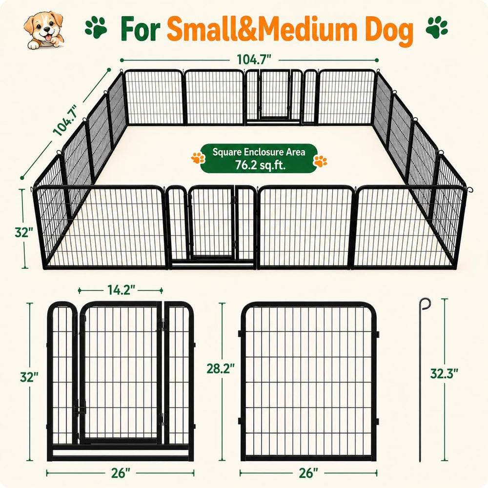 Yaheetech Dog Playpen 32In 16 Panels Pet Fence for Indoor Yard RV Camping