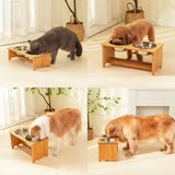 FOREYY Raised Pet Bowls for Cats and Small Dogs, Bamboo Elevated Dog Cat Food and Water Bowls Stand Feeder with 2 Stainless Steel Bowls and anti Slip Feet (4'' Tall-20 Oz Bowl)