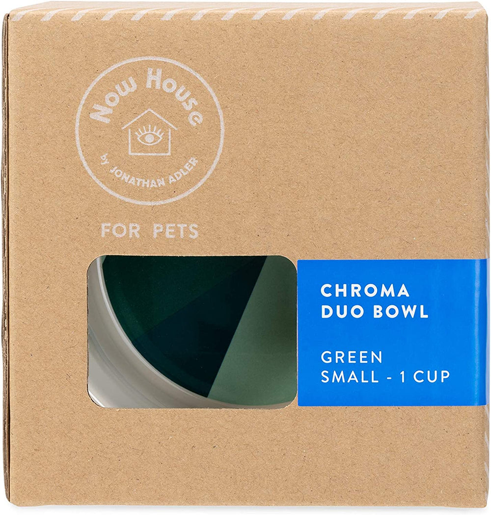 Now House for Pets by Jonathan Adler Green "Chroma" Duo Bowl, Small | Dishwasher Safe, Easy to Clean Dog Bowl with Anti-Skid Lid | Dual Functionality Bowl for Dogs for Storage or Travel