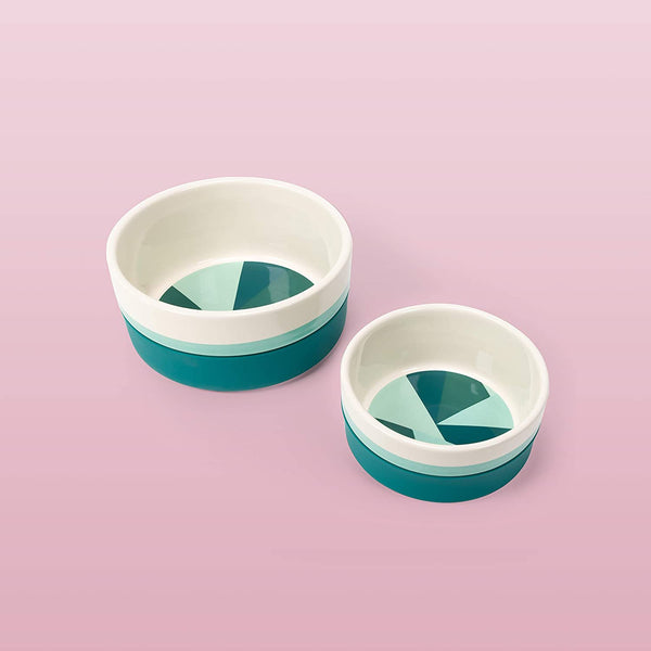 Now House for Pets by Jonathan Adler Green "Chroma" Duo Bowl, Small | Dishwasher Safe, Easy to Clean Dog Bowl with Anti-Skid Lid | Dual Functionality Bowl for Dogs for Storage or Travel