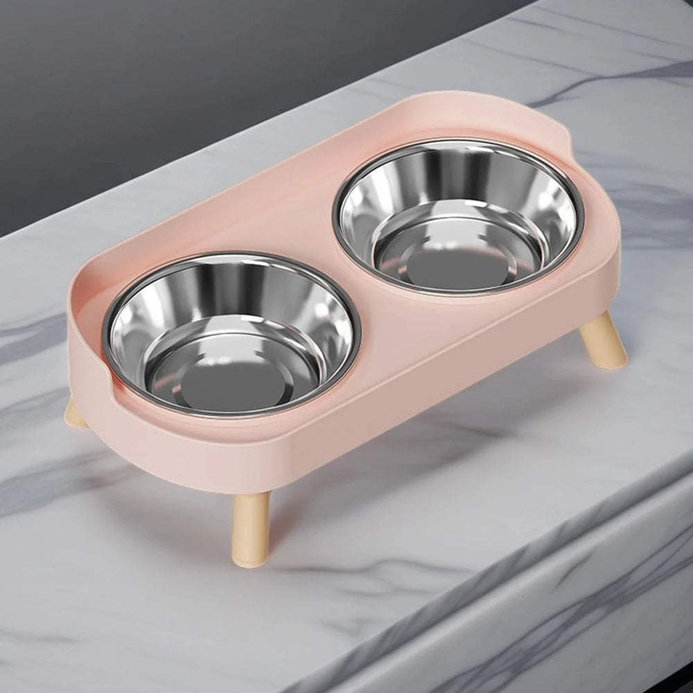 Fashion Pet Dual Food and Water Station Stainless Steel Bowls with Neck Support for Cats and Dogs