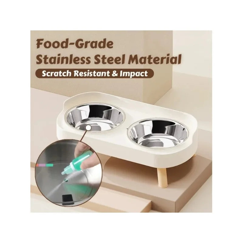 Fashion Pet Dual Food and Water Station Stainless Steel Bowls with Neck Support for Cats and Dogs