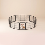 Foldable Dog Playpen studio image with dog, warm beige tone