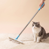Carpet Rake for Pet Hair studio image with cat, warm beige tone